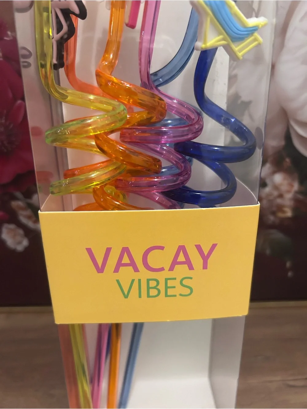 Vacay Vibes Colorful Swirl Drink Straws with Charms